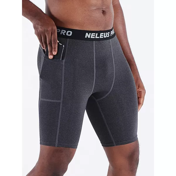 NELEUS Mens Compression Short with Pocket Dry Fit Yoga Running Shorts Pack of 36081 BlackGreyRed3 Pack