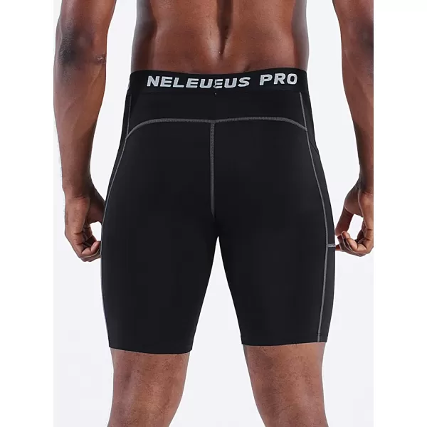 NELEUS Mens Compression Short with Pocket Dry Fit Yoga Running Shorts Pack of 36081 BlackGreyRed3 Pack