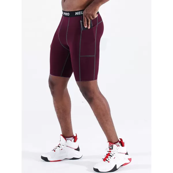NELEUS Mens Compression Short with Pocket Dry Fit Yoga Running Shorts Pack of 36081 RedNavyBlue3 Pack