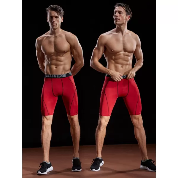 NELEUS Mens Compression Shorts Pack of 36012 BlackGreyRed3 Pack