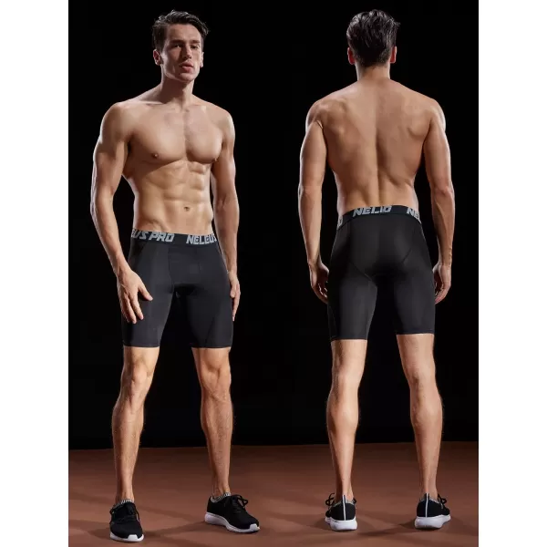 NELEUS Mens Compression Shorts Pack of 36012 BlackGreyRed3 Pack