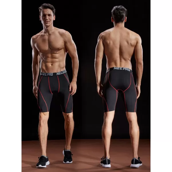 NELEUS Mens Compression Shorts Pack of 36012 BlackRed StripeGreen Stripe3 Pack