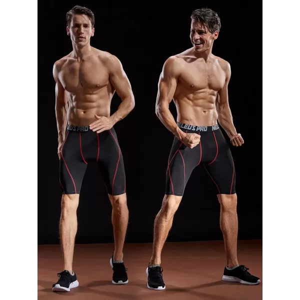 NELEUS Mens Compression Shorts Pack of 36012 BlackRed StripeGreen Stripe3 Pack