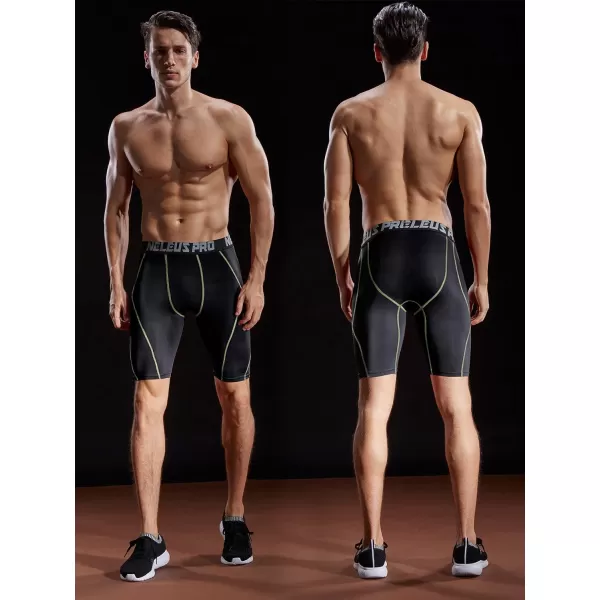 NELEUS Mens Compression Shorts Pack of 36012 BlackRed StripeGreen Stripe3 Pack