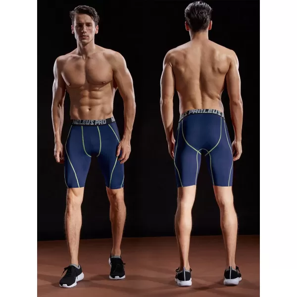 NELEUS Mens Compression Shorts Pack of 36012 Blackred StripeGreyNavy Blue3 Pack