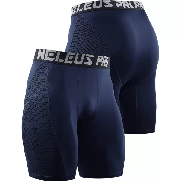 NELEUS Mens Compression Shorts Pack of 36086 BlackGreyNavy Blue3 Pack