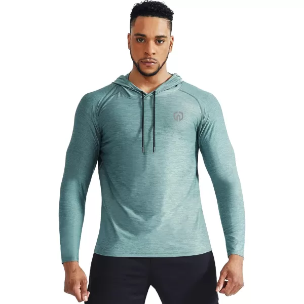 NELEUS Mens Dry Fit Athletic Workout Running Shirts Long Sleeve with Hoods5071 Dark GreyLight Green2 Pack