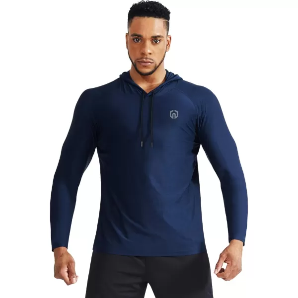 NELEUS Mens Dry Fit Athletic Workout Running Shirts Long Sleeve with Hoods5071 Navy BlueRed2 Pack