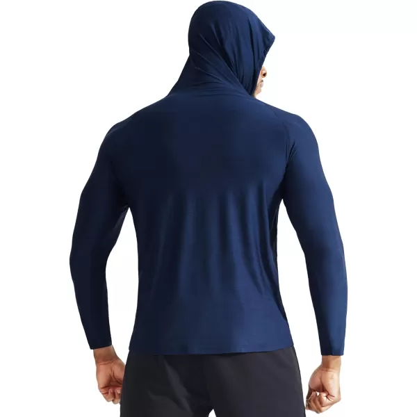 NELEUS Mens Dry Fit Athletic Workout Running Shirts Long Sleeve with Hoods5071 Navy BlueRed2 Pack