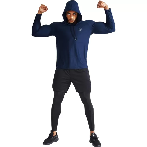 NELEUS Mens Dry Fit Athletic Workout Running Shirts Long Sleeve with Hoods5071 Navy BlueRed2 Pack