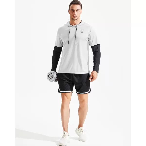 NELEUS Mens Dry Fit Athletic Workout Running Shirts Long Sleeve with Hoods5124 2 PackblackWhite