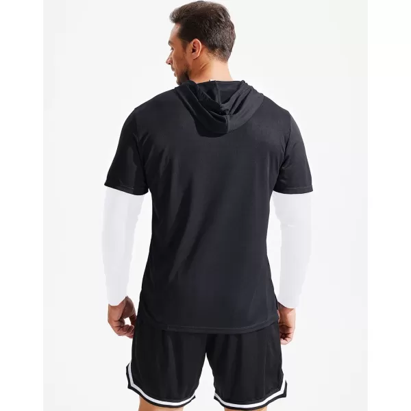 NELEUS Mens Dry Fit Athletic Workout Running Shirts Long Sleeve with Hoods5124 2 PackblackWhite