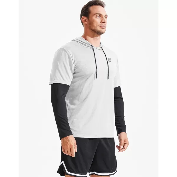 NELEUS Mens Dry Fit Athletic Workout Running Shirts Long Sleeve with Hoods5124 2 PackblackWhite