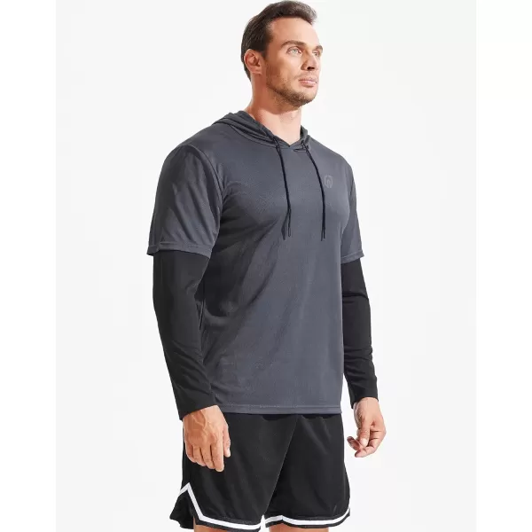 NELEUS Mens Dry Fit Athletic Workout Running Shirts Long Sleeve with Hoods5124 BlackGreyNavy Blue3 Pack