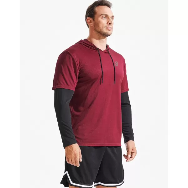 NELEUS Mens Dry Fit Athletic Workout Running Shirts Long Sleeve with Hoods5124 BlackGreyRed3 Pack