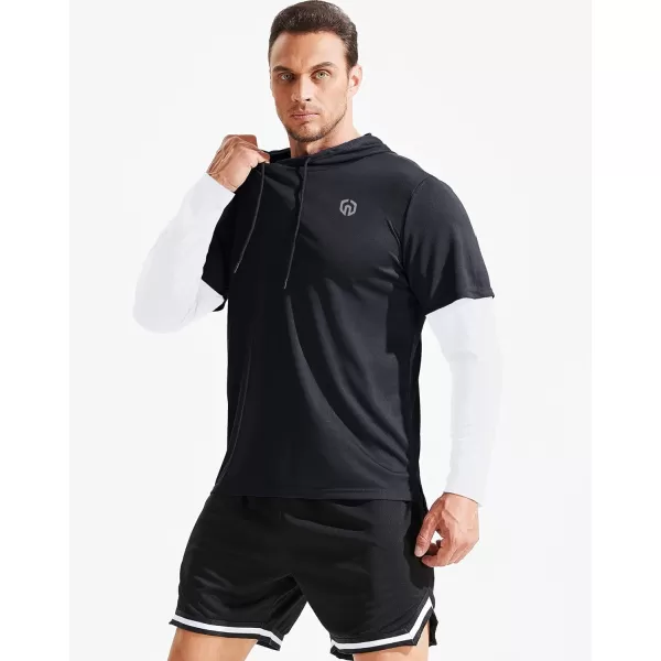 NELEUS Mens Dry Fit Athletic Workout Running Shirts Long Sleeve with Hoods5124 BlackGreyRed3 Pack