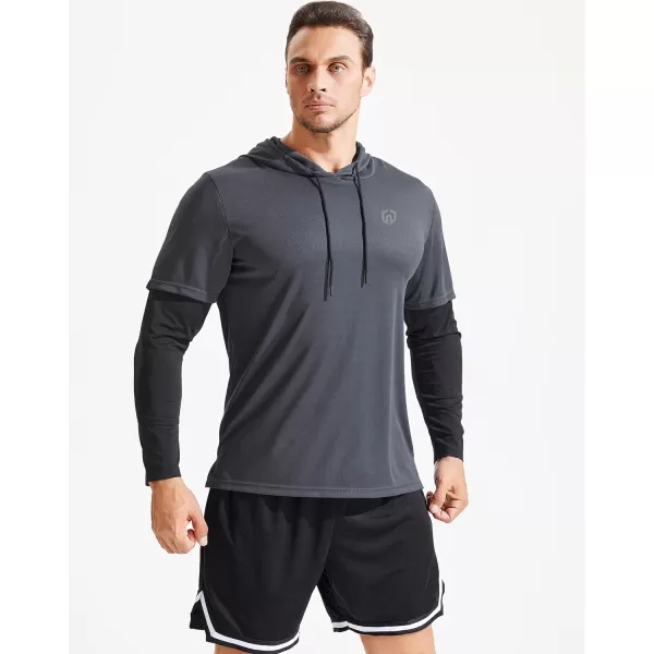 NELEUS Mens Dry Fit Athletic Workout Running Shirts Long Sleeve with Hoods5124 BlackGreyRed3 Pack