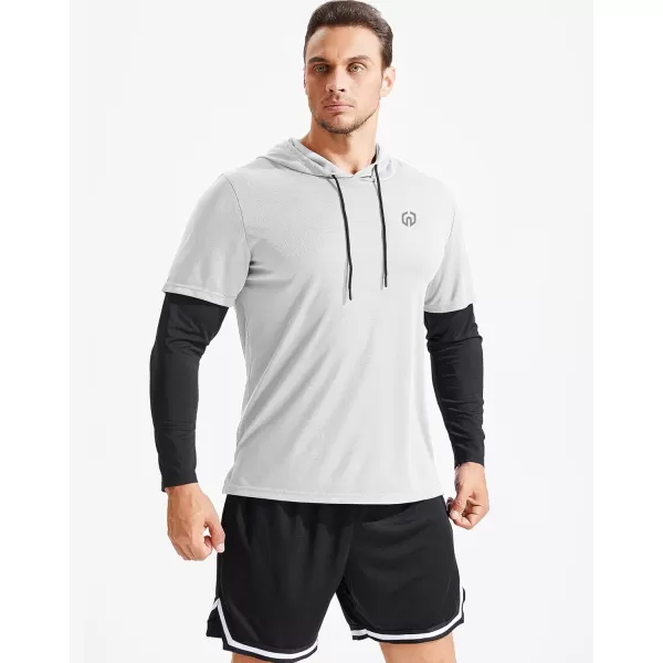 NELEUS Mens Dry Fit Athletic Workout Running Shirts Long Sleeve with Hoods5124 BlackGreyWhite3 Pack