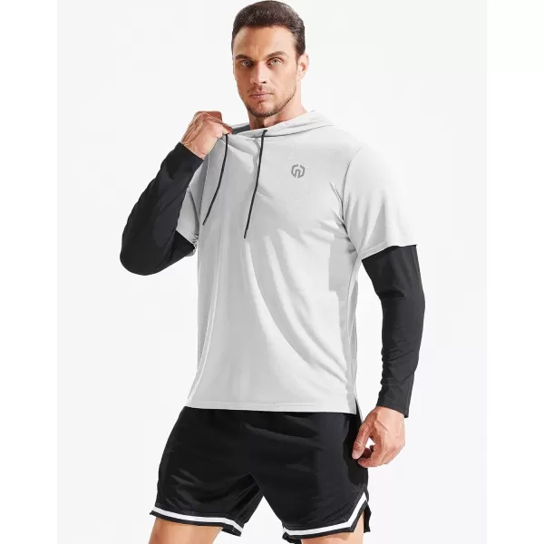 NELEUS Mens Dry Fit Athletic Workout Running Shirts Long Sleeve with Hoods5124 BlackGreyWhite3 Pack