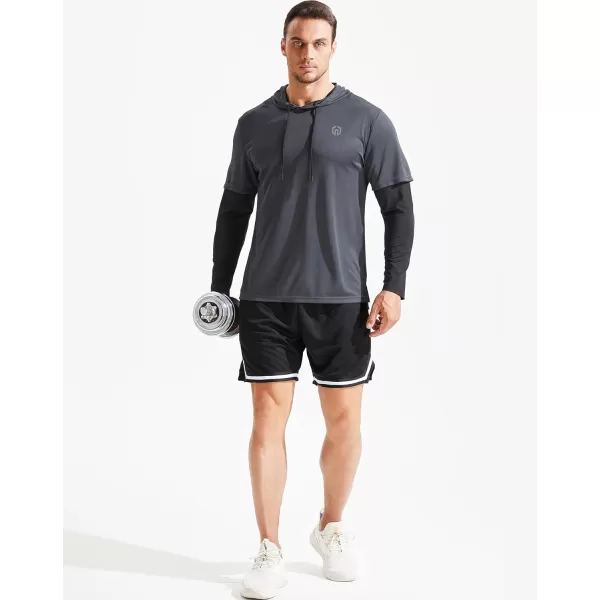 NELEUS Mens Dry Fit Athletic Workout Running Shirts Long Sleeve with Hoods5124 BlackGreyWhite3 Pack