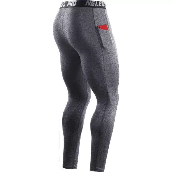 NELEUS Mens Dry Fit Compression Baselayer Pants Running Tights Leggings with Phone Pocket6069 BlackGreyRed3 Pack