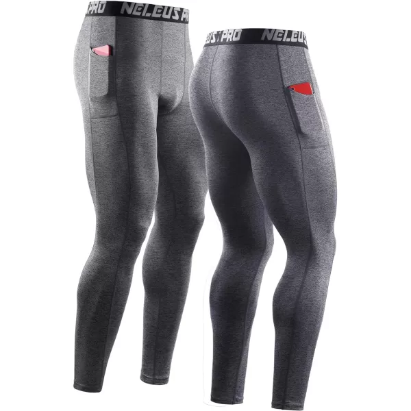 NELEUS Mens Dry Fit Compression Baselayer Pants Running Tights Leggings with Phone Pocket6069 BlackGreyRed3 Pack