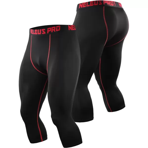 NELEUS Mens Dry Fit Compression Pants Workout Running LeggingsCapris Black Red StripeGreyBlue3 Pack