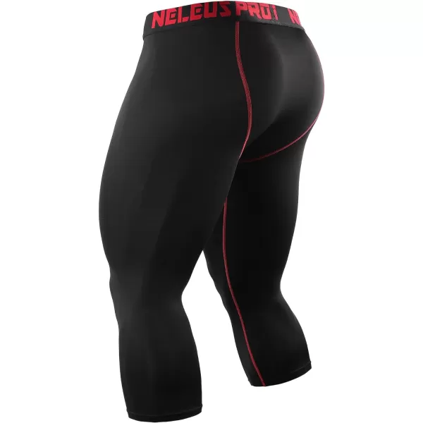 NELEUS Mens Dry Fit Compression Pants Workout Running LeggingsCapris Black Red StripeGreyRed3 Pack