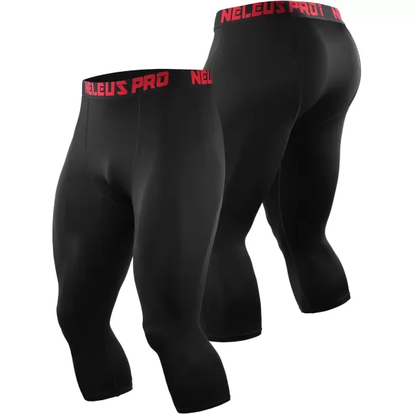 NELEUS Mens Dry Fit Compression Pants Workout Running LeggingsCapris BlackGreyRed3 Pack