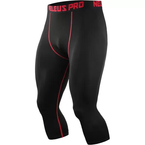 NELEUS Mens Dry Fit Compression Pants Workout Running LeggingsCapris BlackRed StripeGrey Stripe3 Pack