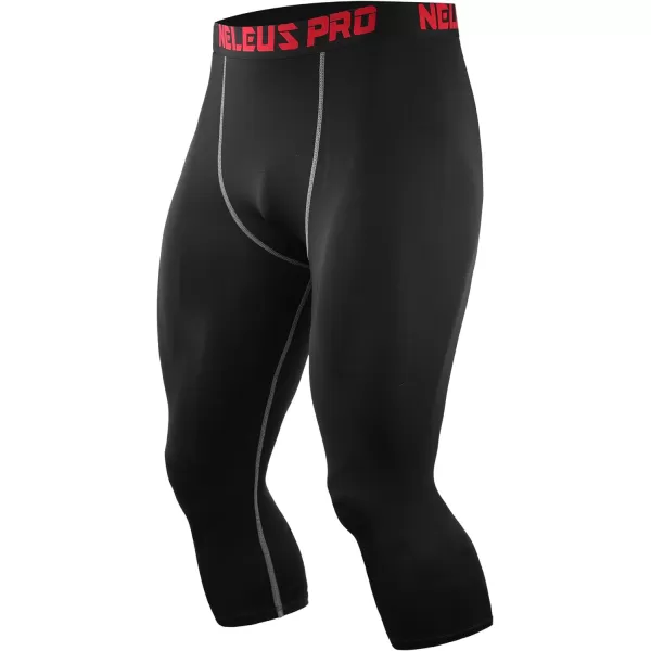 NELEUS Mens Dry Fit Compression Pants Workout Running LeggingsCapris Blackgrey Stripe3 Pack