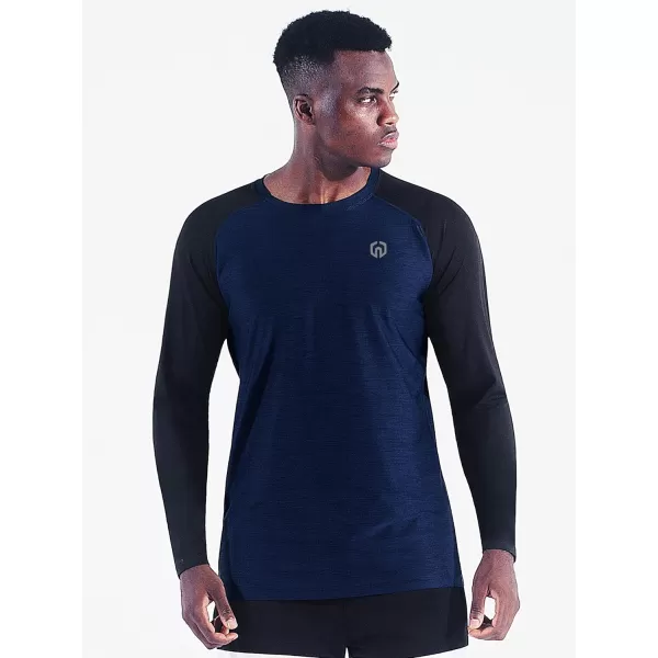 NELEUS Mens Dry Fit Long Sleeve Athletic Running Shirts5073 2 Packnavy BlueRed