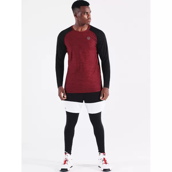 NELEUS Mens Dry Fit Long Sleeve Athletic Running Shirts5073 Dark GreyRedLight Grey3 Pack