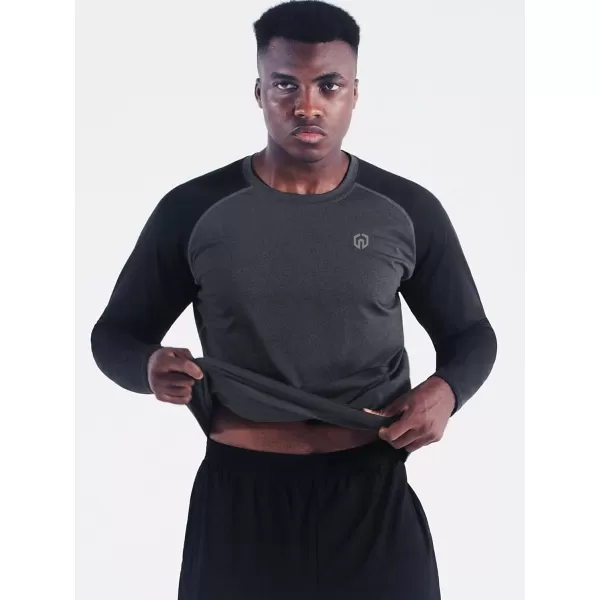 NELEUS Mens Dry Fit Long Sleeve Athletic Running Shirts5073 Dark GreyRedLight Grey3 Pack