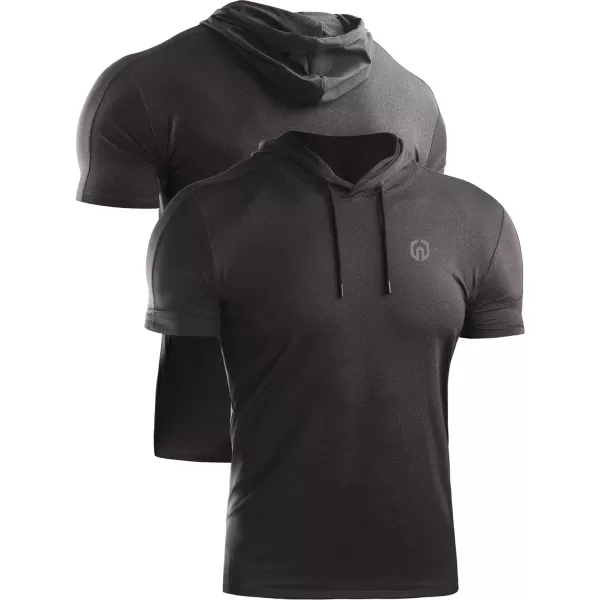 NELEUS Mens Dry Fit Performance Athletic Shirt with Hoods5063 2 Pack black GreyRed