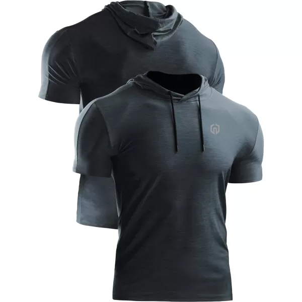 NELEUS Mens Dry Fit Performance Athletic Shirt with Hoods5063 2 Pack slate GreyLight Green