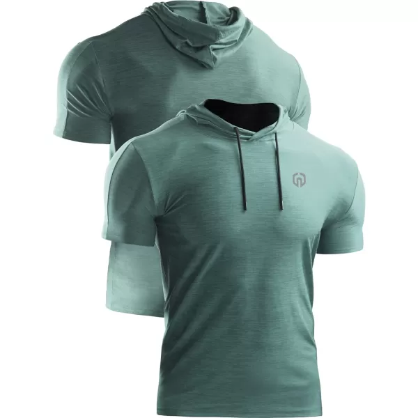 NELEUS Mens Dry Fit Performance Athletic Shirt with Hoods5063 3 PacknavyLight GreenLight Grey