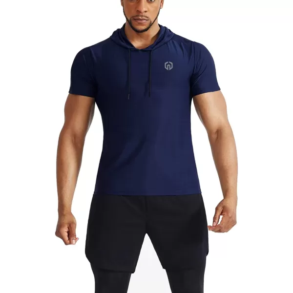 NELEUS Mens Dry Fit Performance Athletic Shirt with Hoods5063 3 PacknavyLight GreenLight Grey