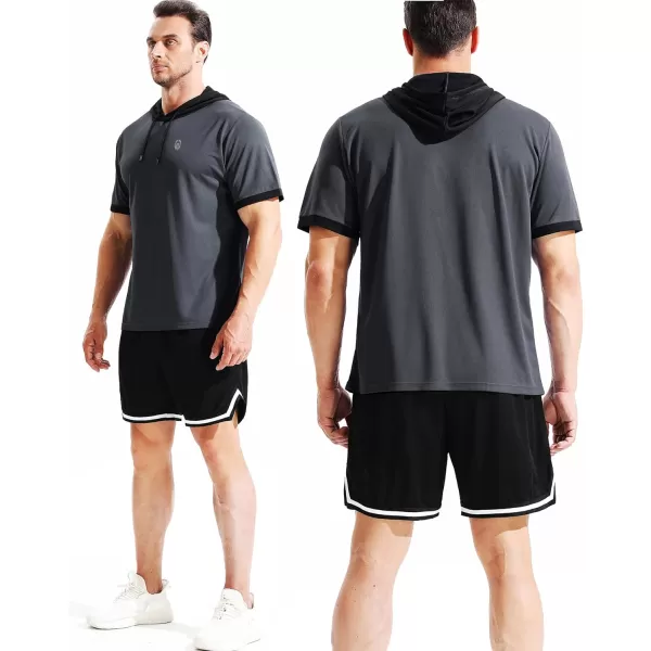 NELEUS Mens Dry Fit Performance Athletic Shirt with Hoods5112 BlackGreyRed 3 Pack