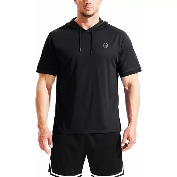 NELEUS Mens Dry Fit Performance Athletic Shirt with Hoods5112 BlackGreyRed 3 Pack