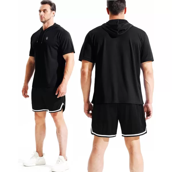 NELEUS Mens Dry Fit Performance Athletic Shirt with Hoods5112 BlackGreyWhite 3 Pack