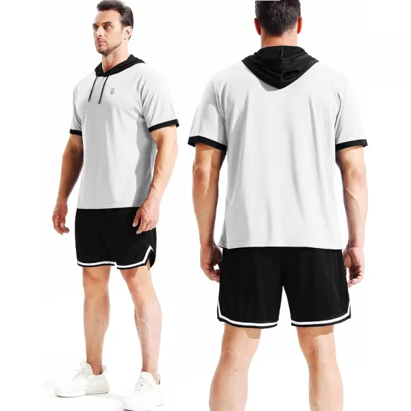 NELEUS Mens Dry Fit Performance Athletic Shirt with Hoods5112 WhiteGreyBlue 3 Pack