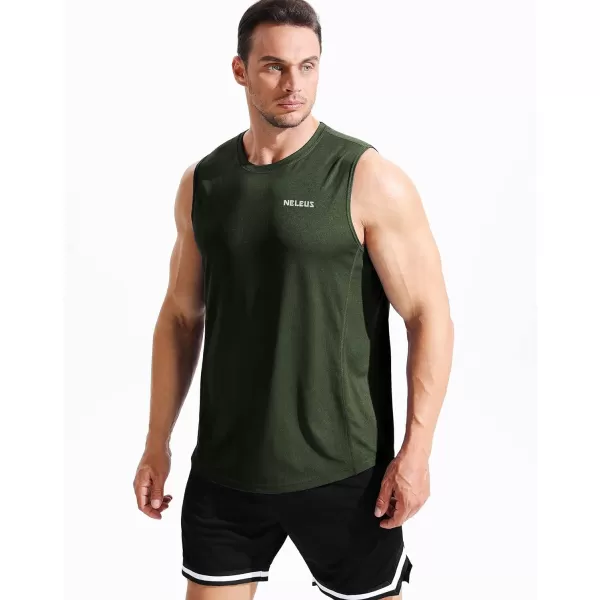 NELEUS Mens Dry Fit Workout Running Muscle Tank Top5042 BlackGreyOlive Green