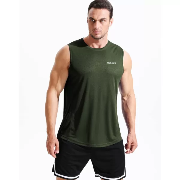 NELEUS Mens Dry Fit Workout Running Muscle Tank Top5042 GreyOlive GreenBlue