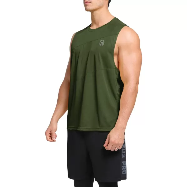 NELEUS Mens Dry Fit Workout Running Muscle Tank Top5054 BlueNavyOlive Green3 Pack