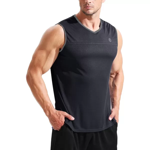 NELEUS Mens Dry Fit Workout Running Muscle Tank TopVneck BlackBlackBlack 3 Pack