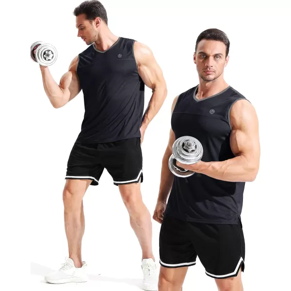 NELEUS Mens Dry Fit Workout Running Muscle Tank TopVneck BlackBlackBlack 3 Pack