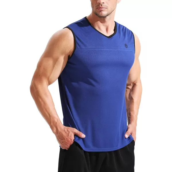 NELEUS Mens Dry Fit Workout Running Muscle Tank TopVneck BlackGreyBlue 3 Pack