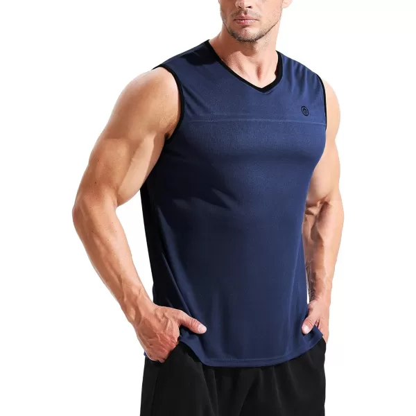 NELEUS Mens Dry Fit Workout Running Muscle Tank TopVneck BlackGreyNavy Blue 3 Pack