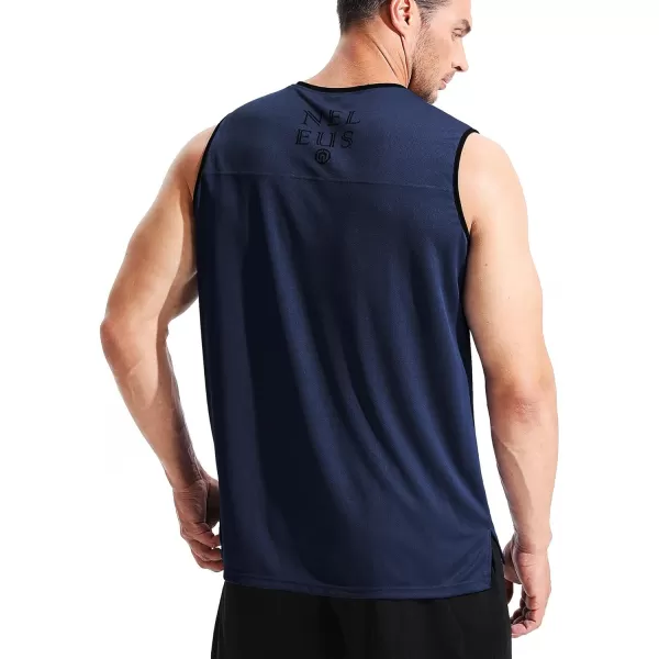 NELEUS Mens Dry Fit Workout Running Muscle Tank TopVneck BlackGreyNavy Blue 3 Pack